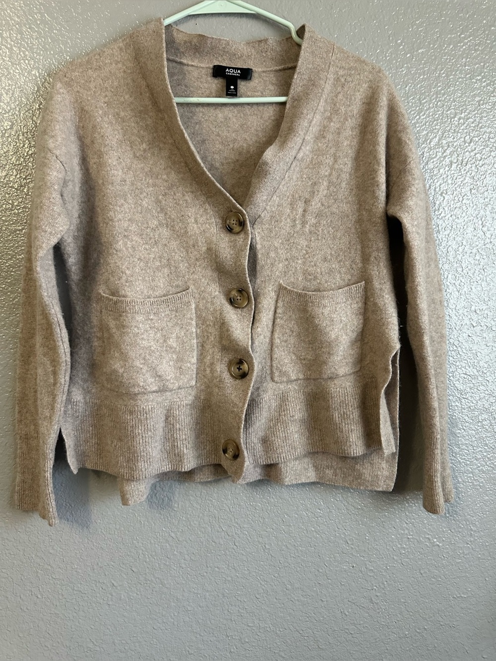 Aqua cashmere Taupe V-Neck Button Cardigan Sweater M